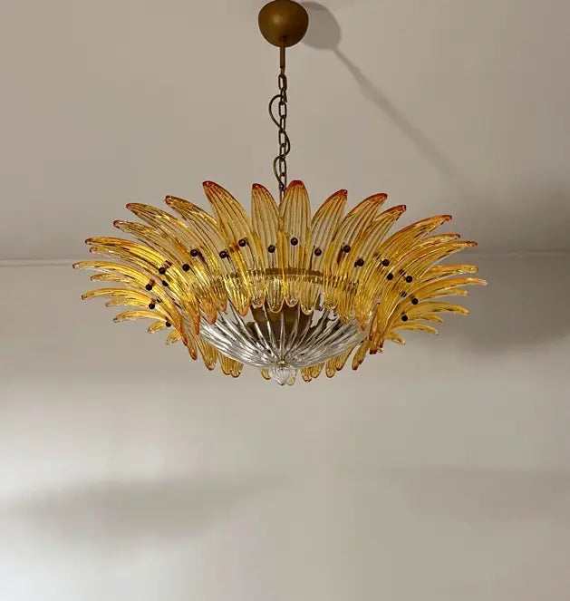Mid-Century Murano Chandelier | Punto di Luce |  36 Yellow Palmette Glass