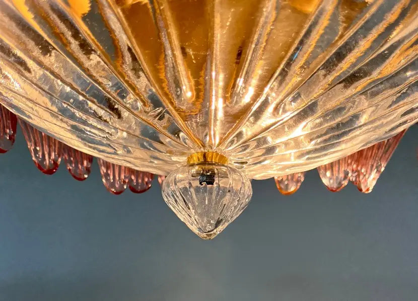 Murano-Kronleuchter aus der Mitte des Jahrhunderts | Punto di Luce | 36 rosa Palmettenglas