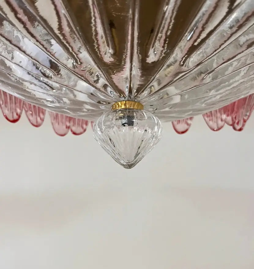 Mid-Century Murano Chandelier | Punto di Luce |  36 Pink Palmette Glass