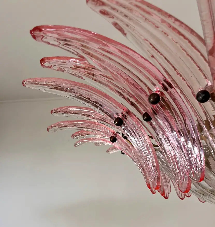Murano-Kronleuchter aus der Mitte des Jahrhunderts | Punto di Luce | 36 rosa Palmettenglas