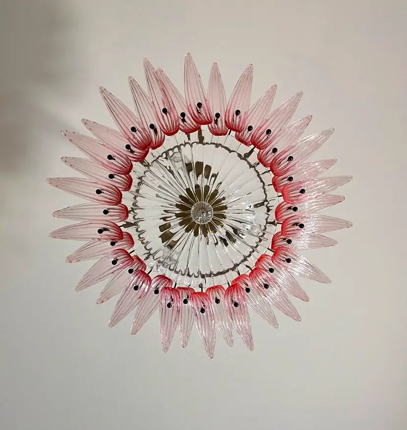 Murano-Kronleuchter aus der Mitte des Jahrhunderts | Punto di Luce | 36 rosa Palmettenglas