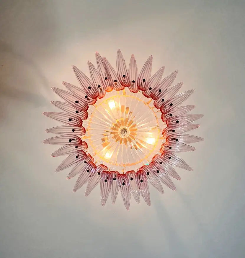 Murano-Kronleuchter aus der Mitte des Jahrhunderts | Punto di Luce | 36 rosa Palmettenglas