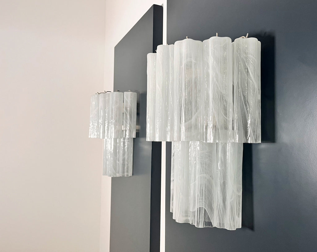 Mid-Century Murano Wall Lamp | Punto di Luce |  13 Alabaster White Glass Tubes