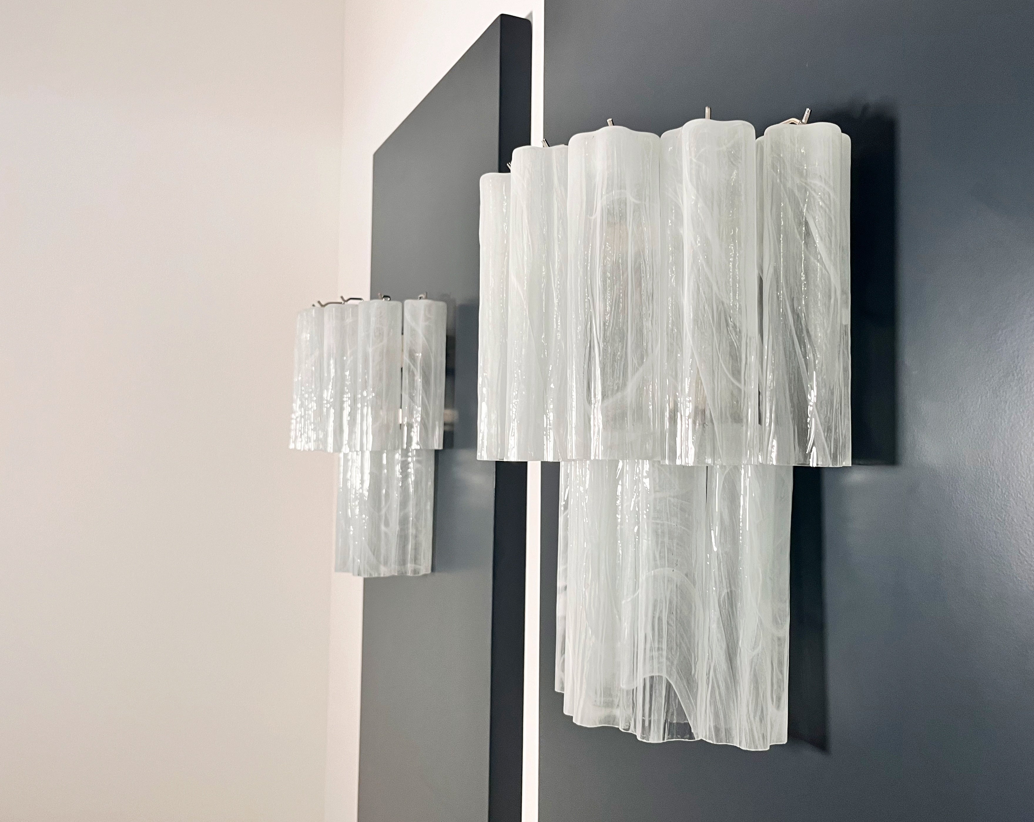 Mid-Century Murano Wall Lamp | Punto di Luce |  13 Alabaster White Glass Tubes