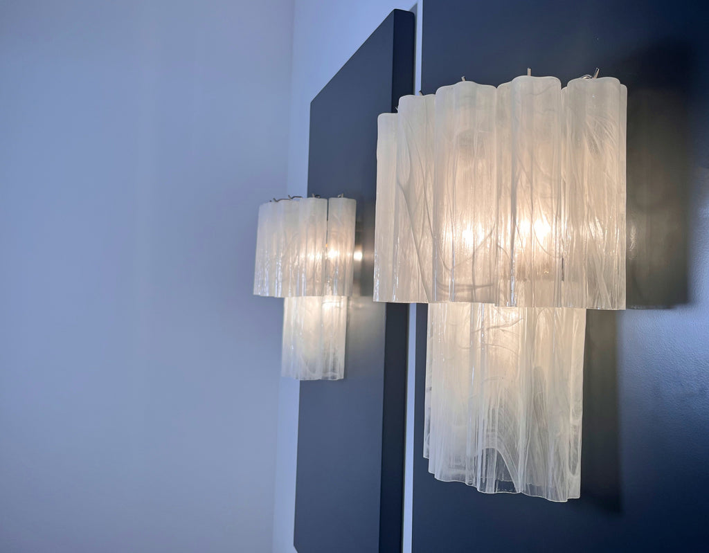 Mid-Century Murano Wall Lamp | Punto di Luce |  13 Alabaster White Glass Tubes