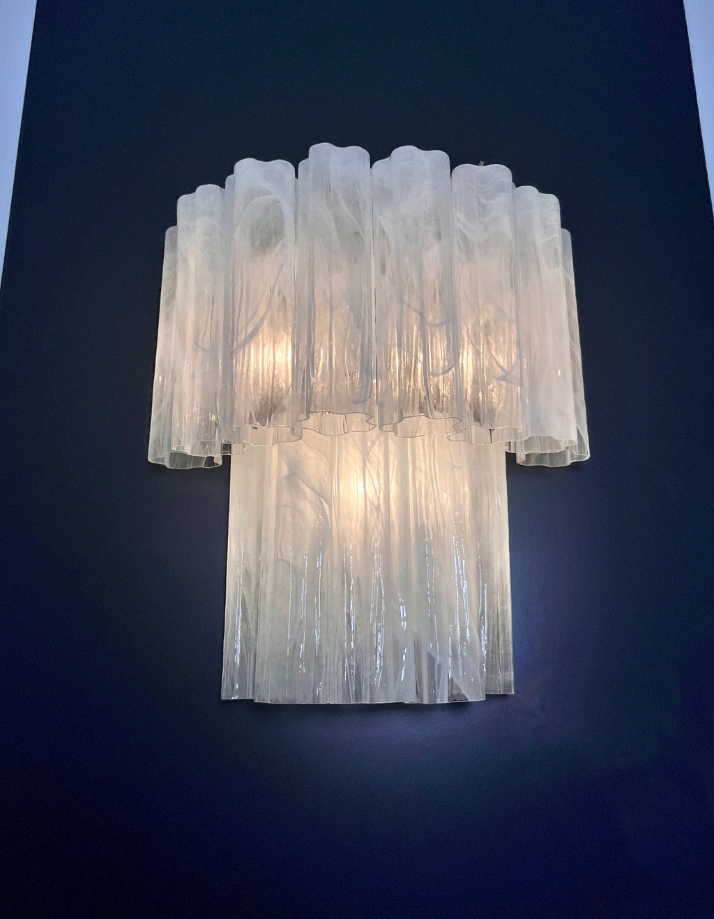 Mid-Century Murano Wall Lamp | Punto di Luce |  13 Alabaster White Glass Tubes