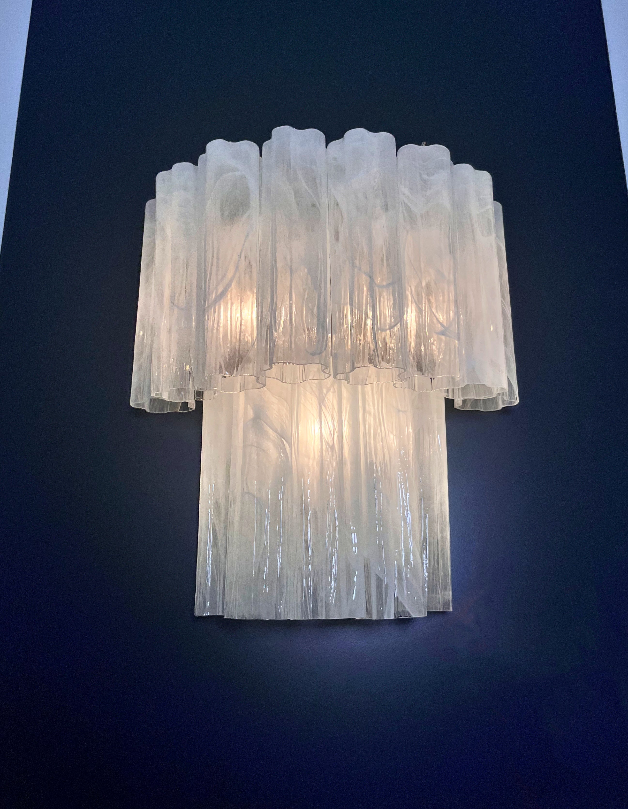 Mid-Century Murano Wall Lamp | Punto di Luce |  13 Alabaster White Glass Tubes