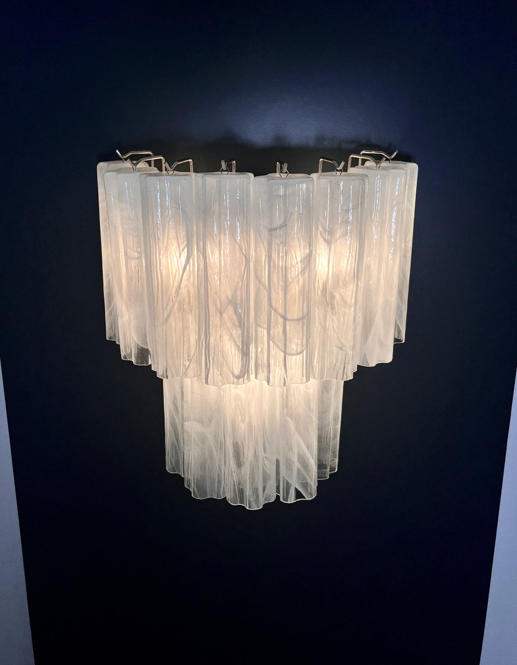 Mid-Century Murano Wall Lamp | Punto di Luce |  13 Alabaster White Glass Tubes