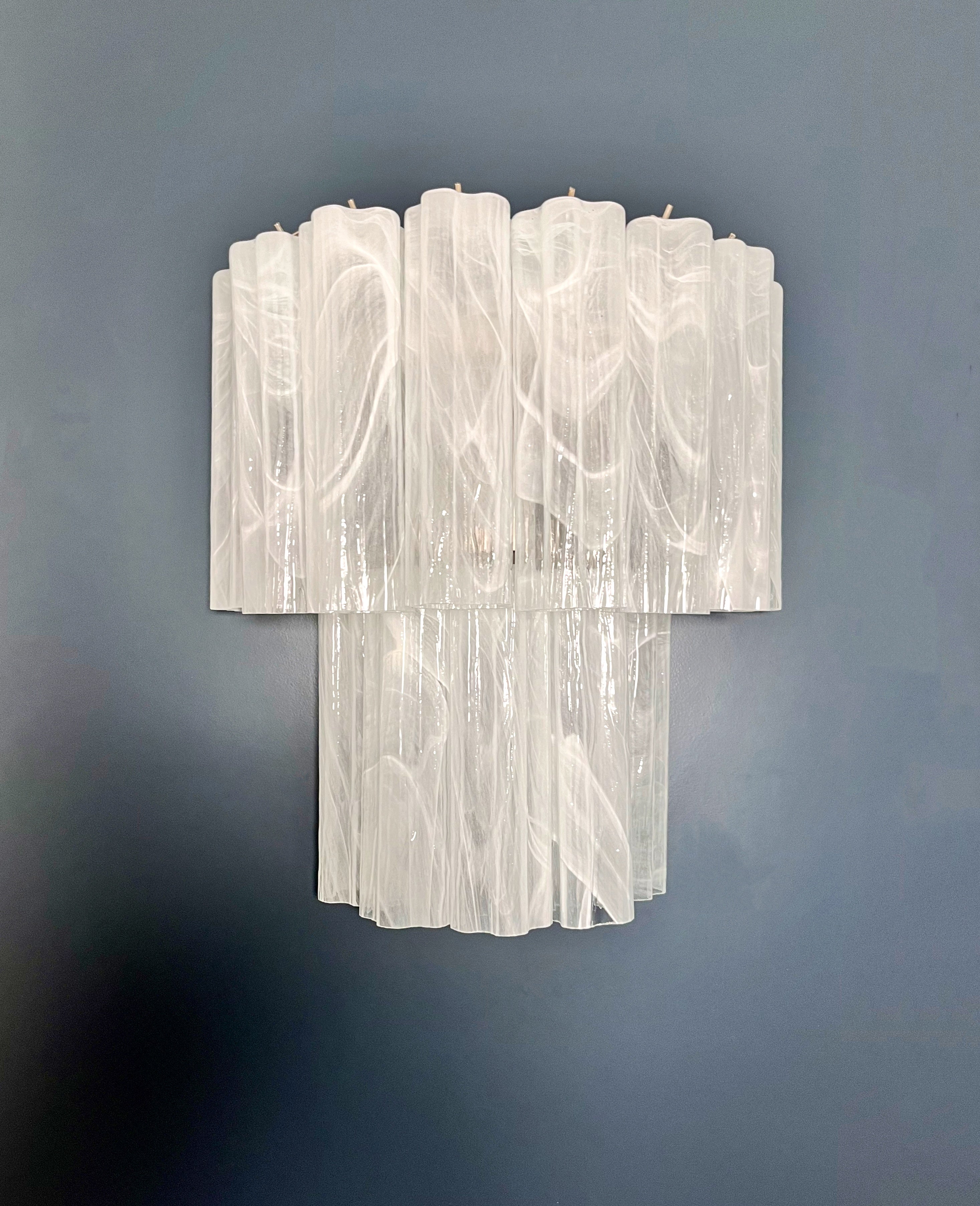 Mid-Century Murano Wall Lamp | Punto di Luce |  13 Alabaster White Glass Tubes