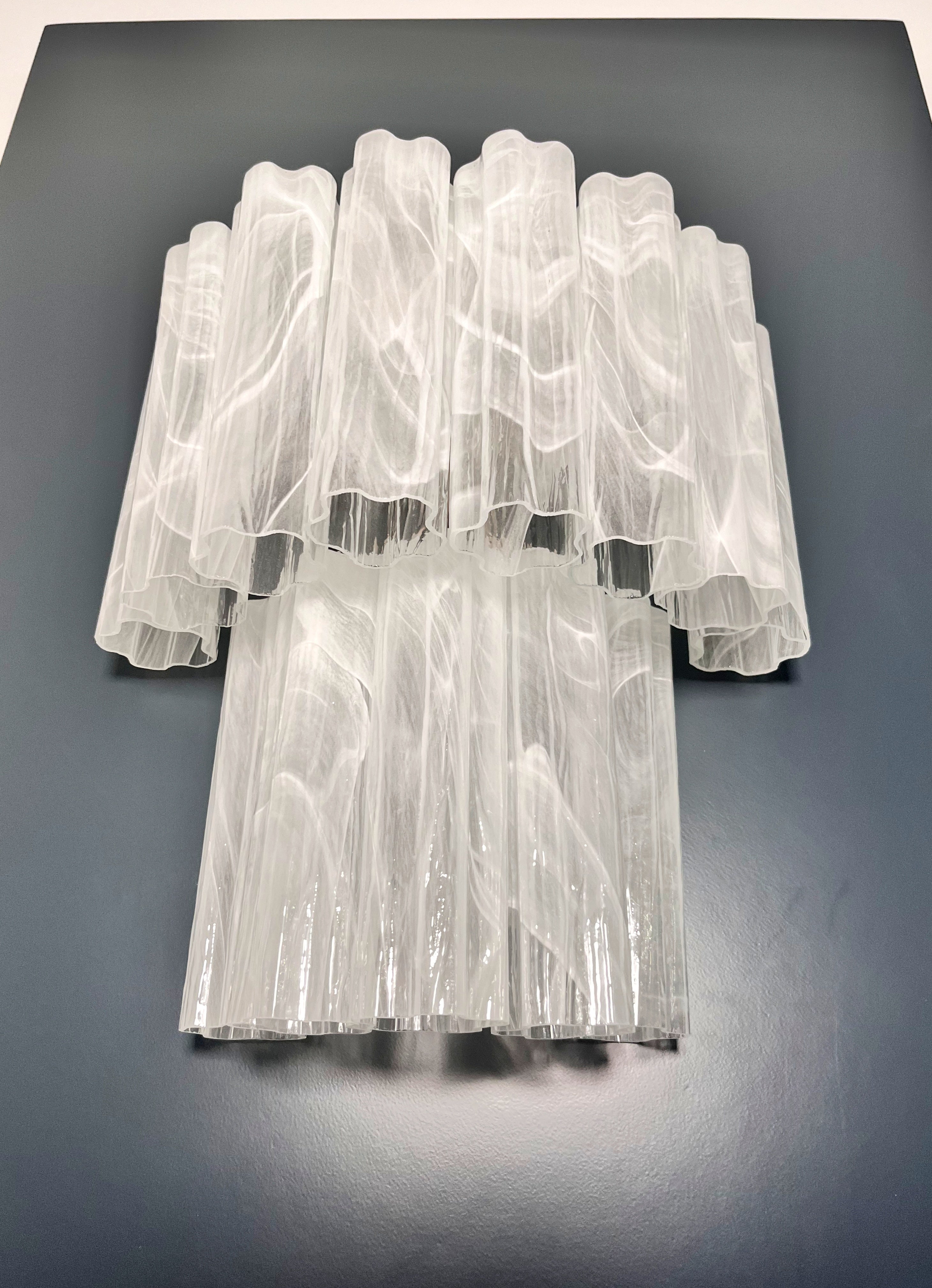 Mid-Century Murano Wall Lamp | Punto di Luce |  13 Alabaster White Glass Tubes