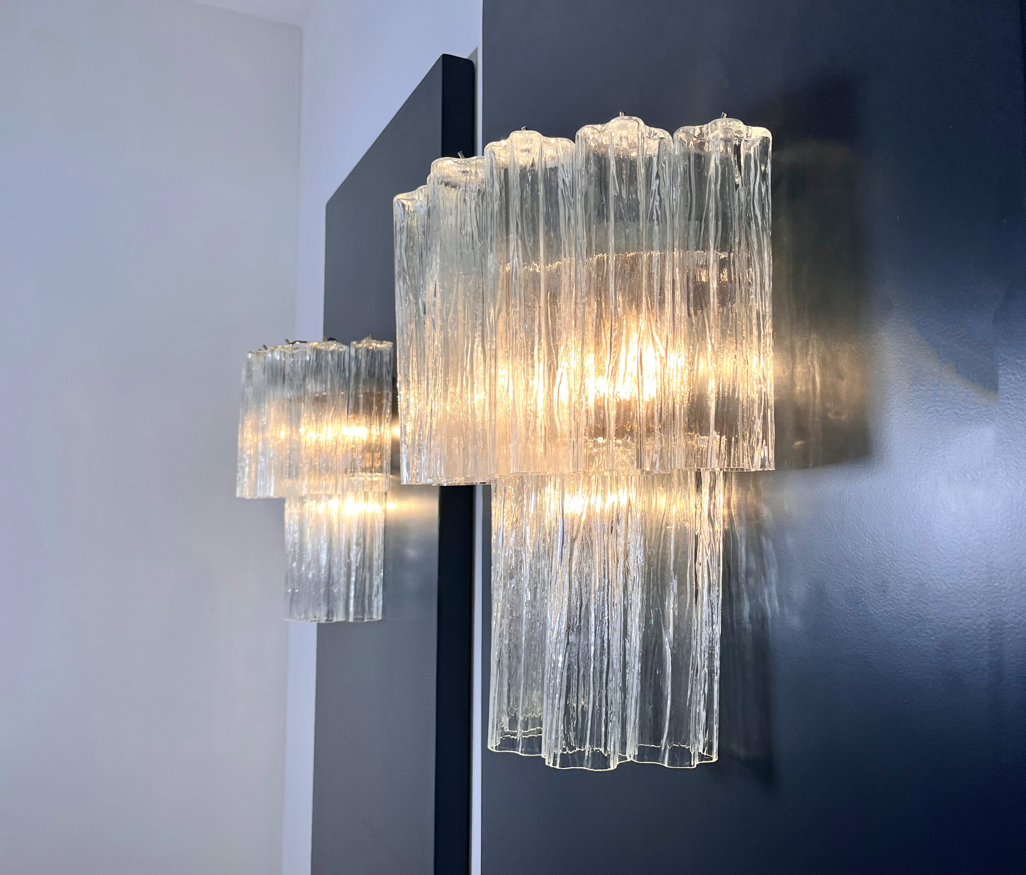 Mid-Century Murano Wall Lamp | Punto di Luce |  13 Clear Glass Tubes