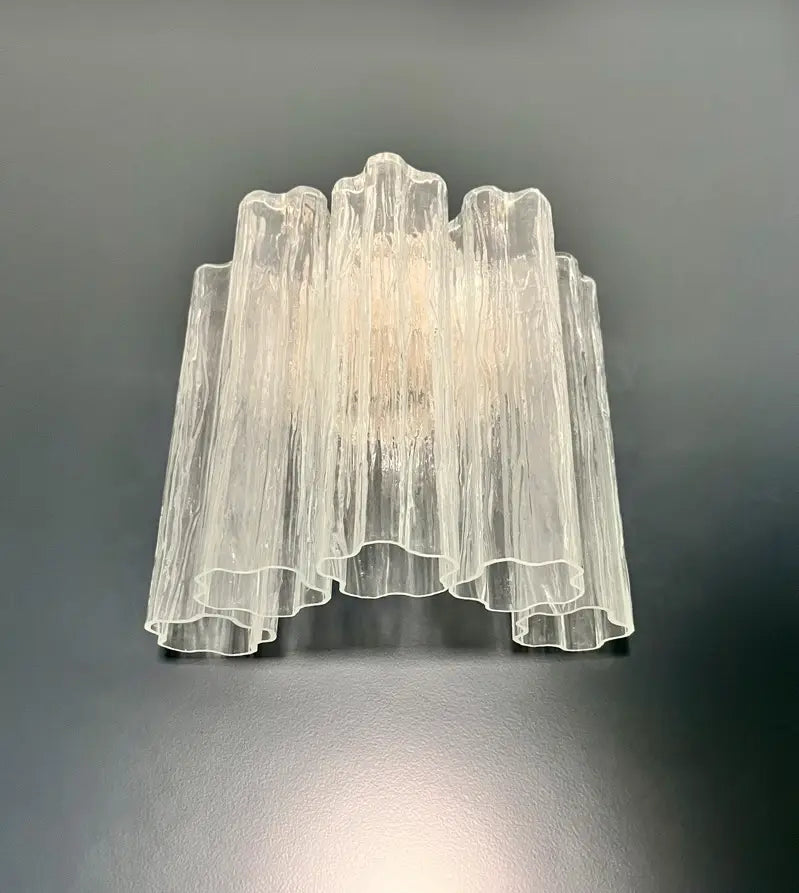 Mid-Century Murano Wall Lamp | Punto di Luce |  5 Clear Tube Glasses | Punto di Luce |  1 Pair