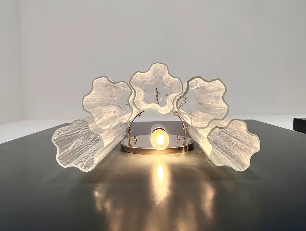 Mid-Century Murano Wandlampe | Punto di Luce | 5 transparente Röhrengläser | Punto di Luce | 1 Paar