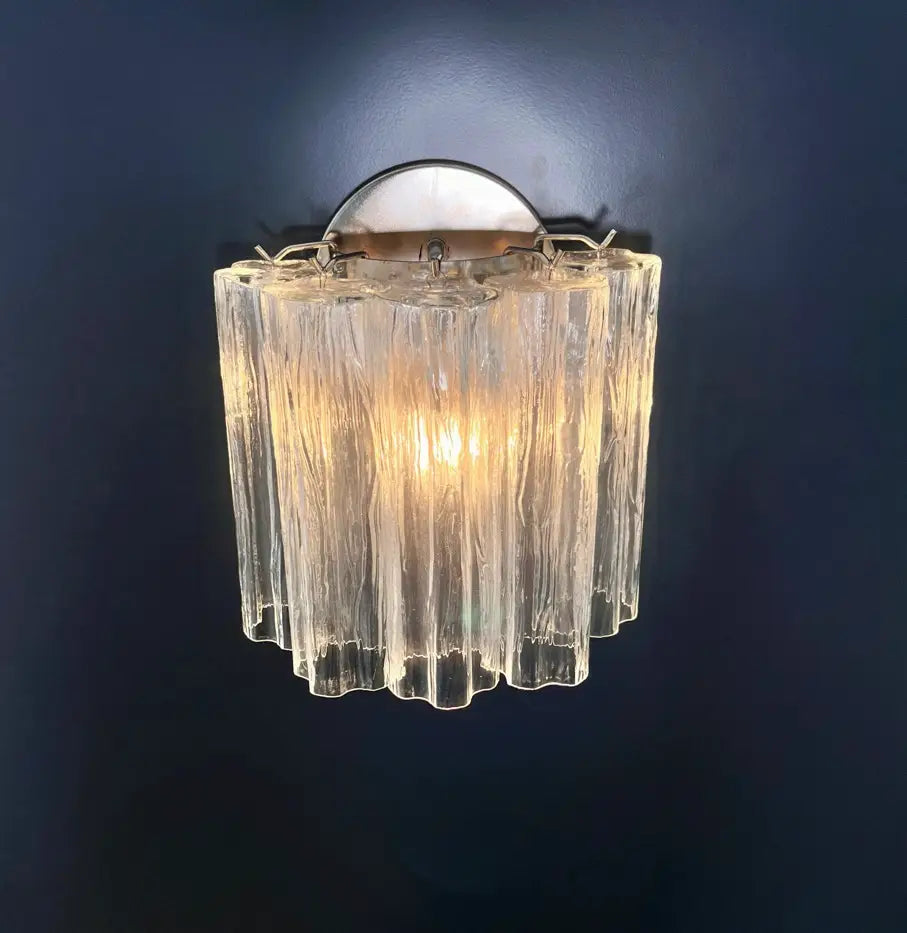 Mid-Century Murano Wandlampe | Punto di Luce | 5 transparente Röhrengläser | Punto di Luce | 1 Paar