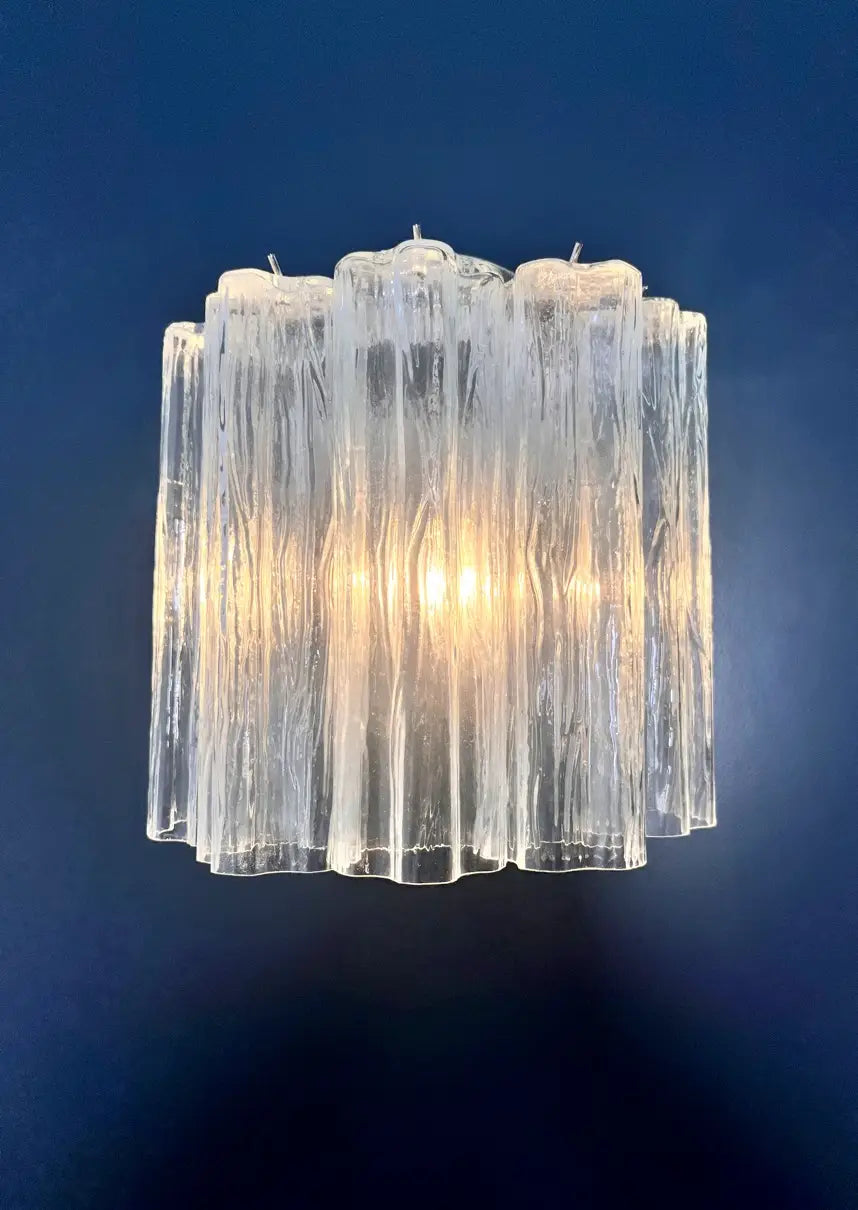 Mid-Century Murano Wandlampe | Punto di Luce | 5 transparente Röhrengläser | Punto di Luce | 1 Paar