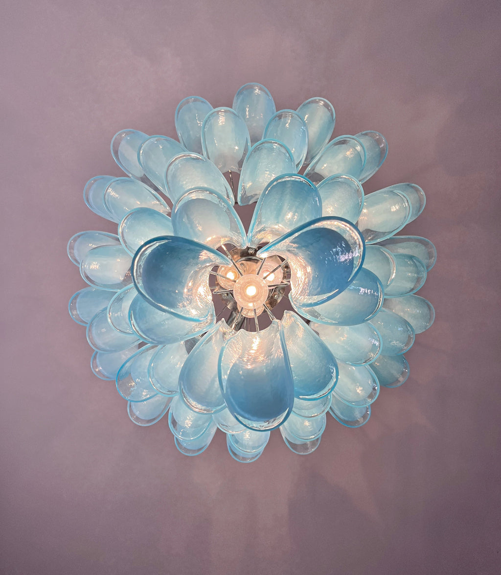 Murano-Kronleuchter aus der Mitte des Jahrhunderts | Punto di Luce | 52 Blaues Blütenblattglas