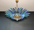 Candelabru Murano de la mijlocul secolului | Punto di Luce | 36 Sticlă Palmette transparentă și albastră