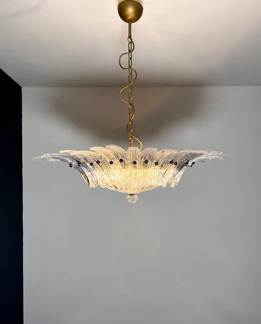 Mid-Century Murano Chandelier | Punto di Luce |  36 Clear Palmette Glass