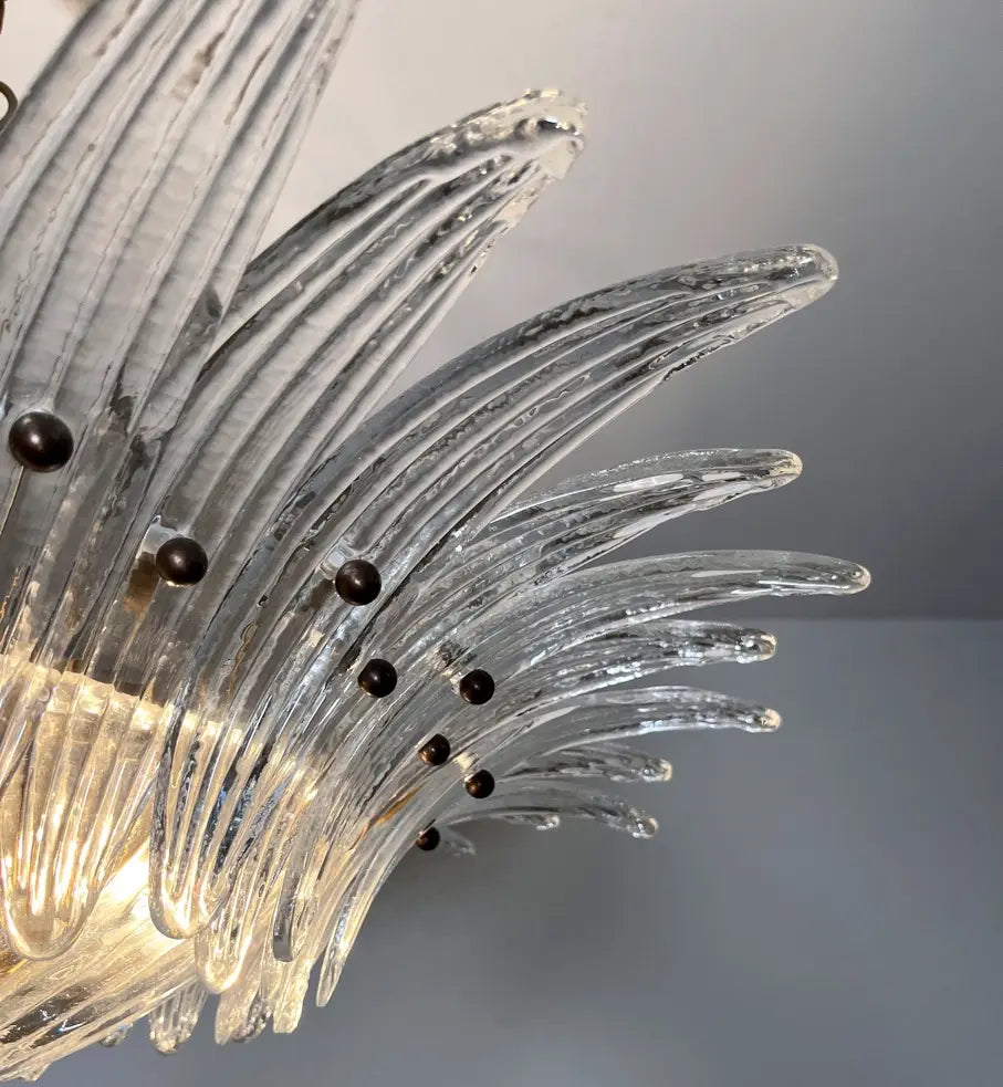 Murano-Kronleuchter aus der Mitte des Jahrhunderts | Punto di Luce | 36 Klares Palmettenglas