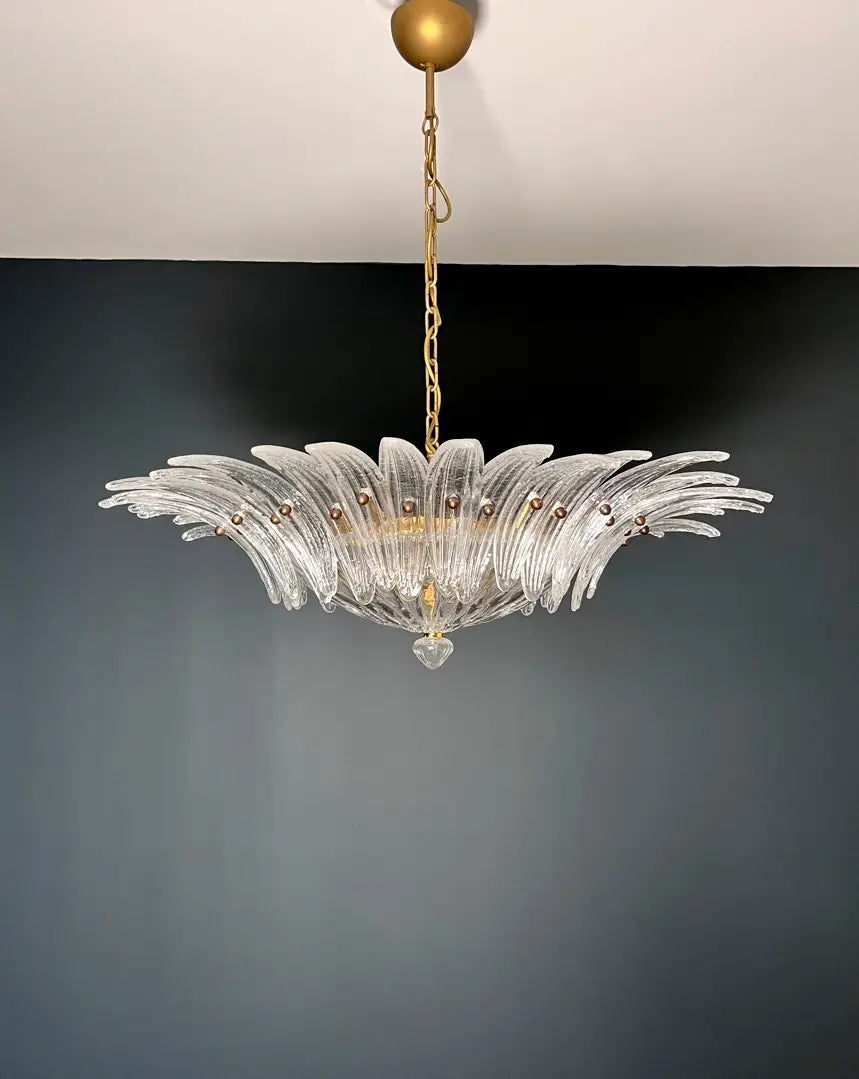 Mid-Century Murano Chandelier | Punto di Luce |  36 Clear Palmette Glass