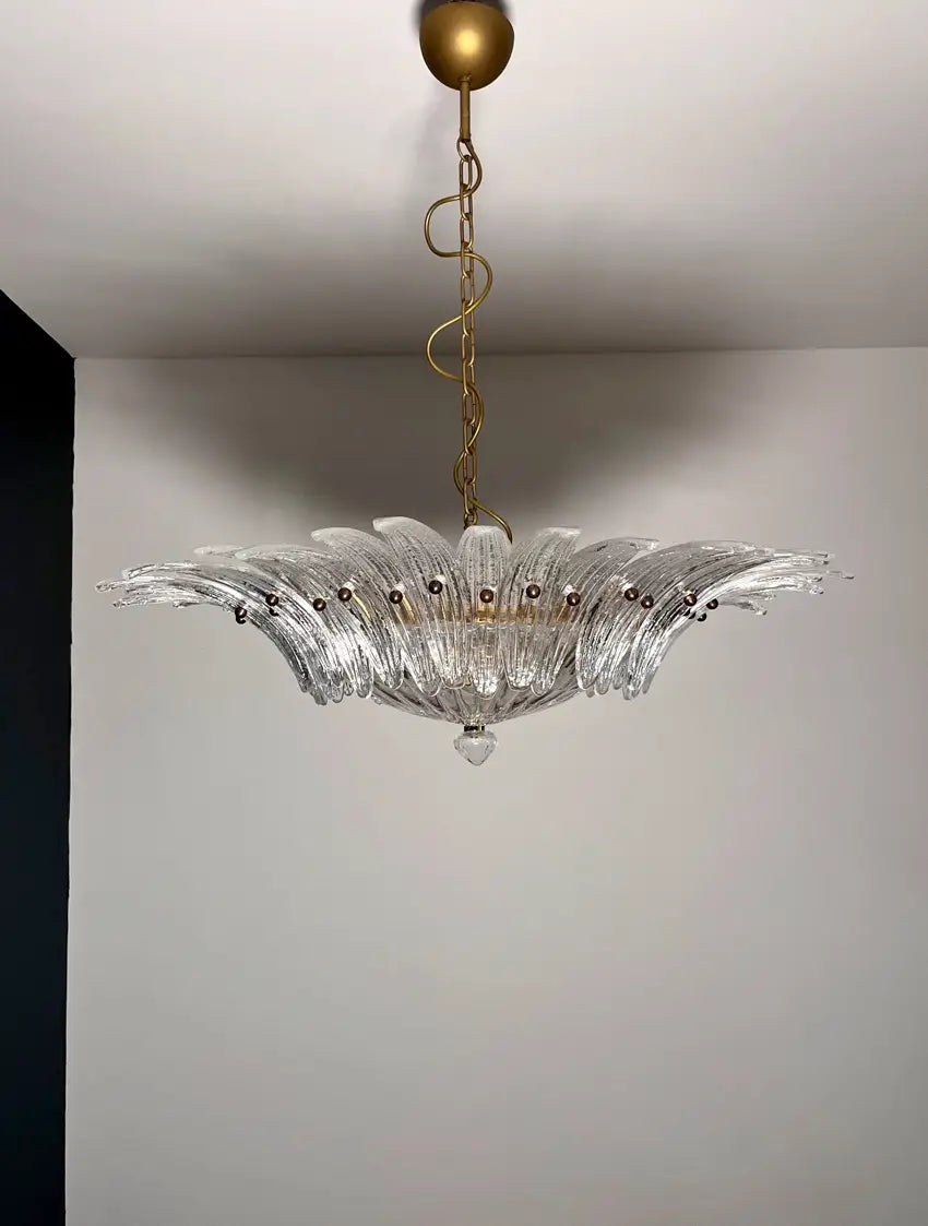 Mid-Century Murano Chandelier | Punto di Luce |  36 Clear Palmette Glass