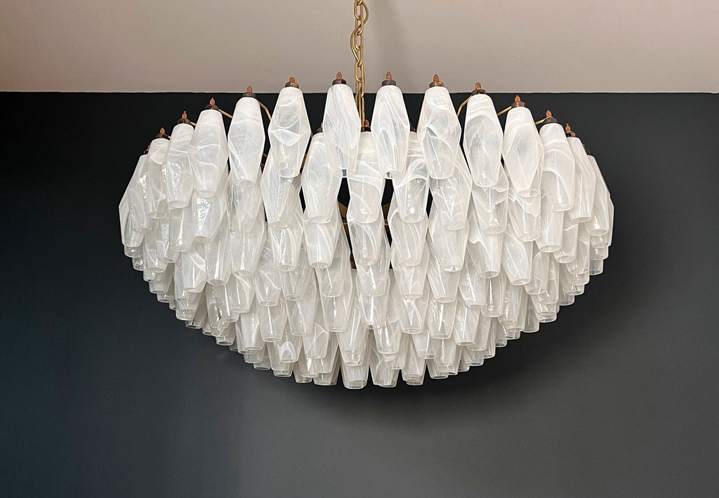 Mid-Century Murano Chandelier | Punto di Luce |  185 Alabaster White Poliedri Glass