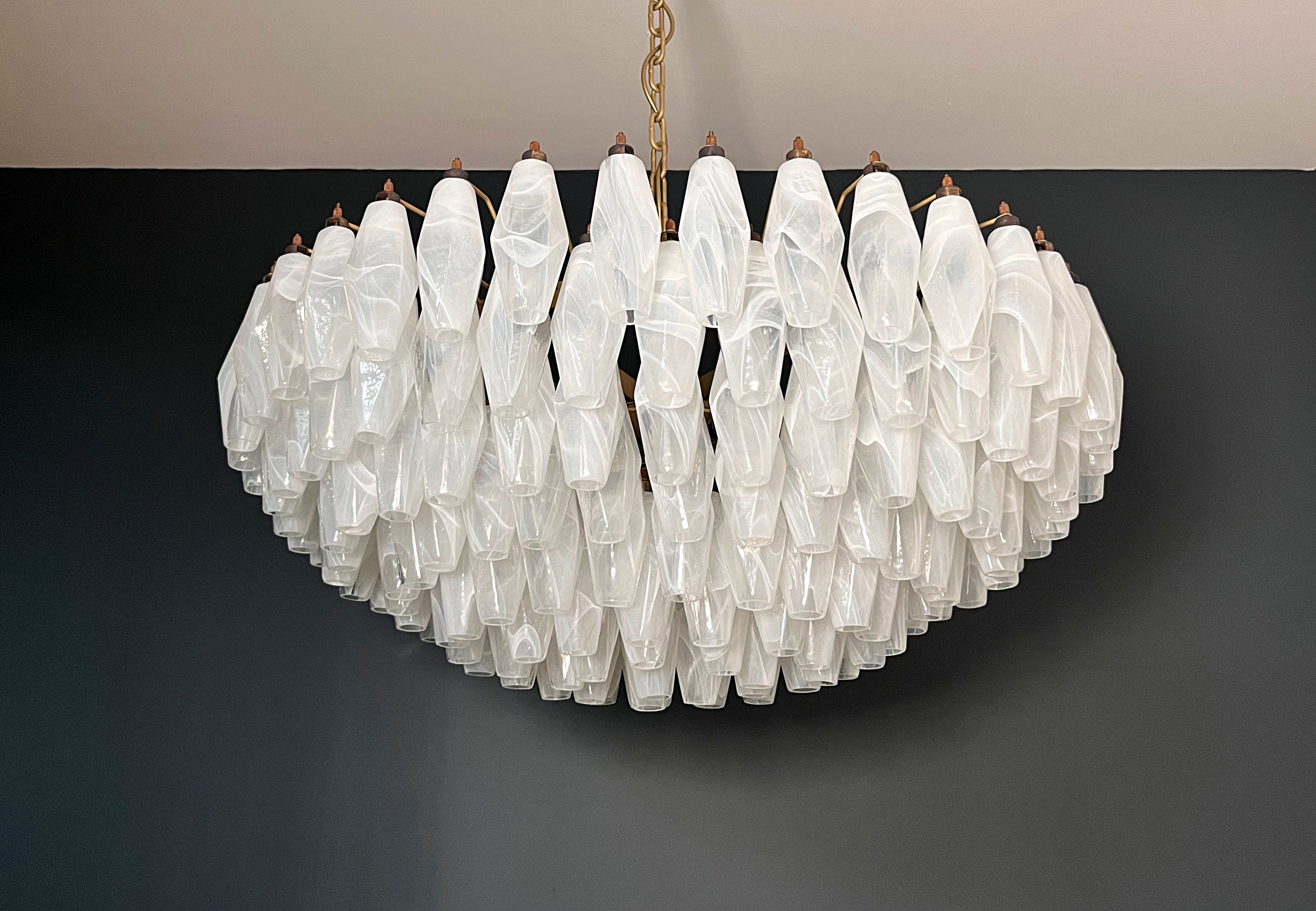 Mid-Century Murano Chandelier | Punto di Luce |  185 Alabaster White Poliedri Glass