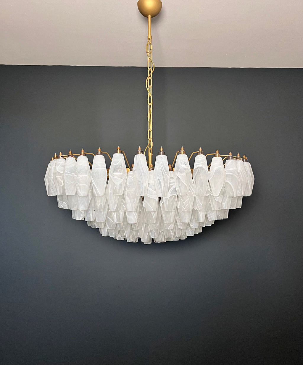 Mid-Century Murano Chandelier | Punto di Luce |  185 Alabaster White Poliedri Glass