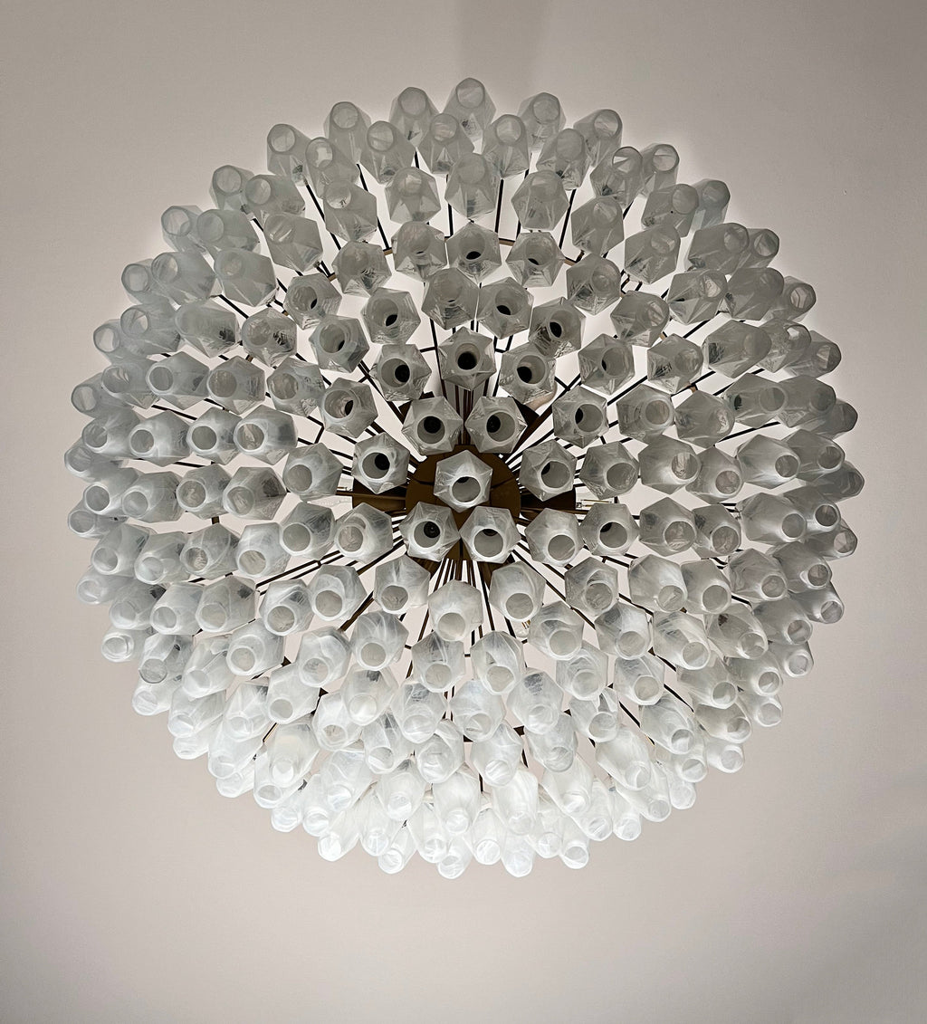 Mid-Century Murano Chandelier | Punto di Luce |  185 Alabaster White Poliedri Glass