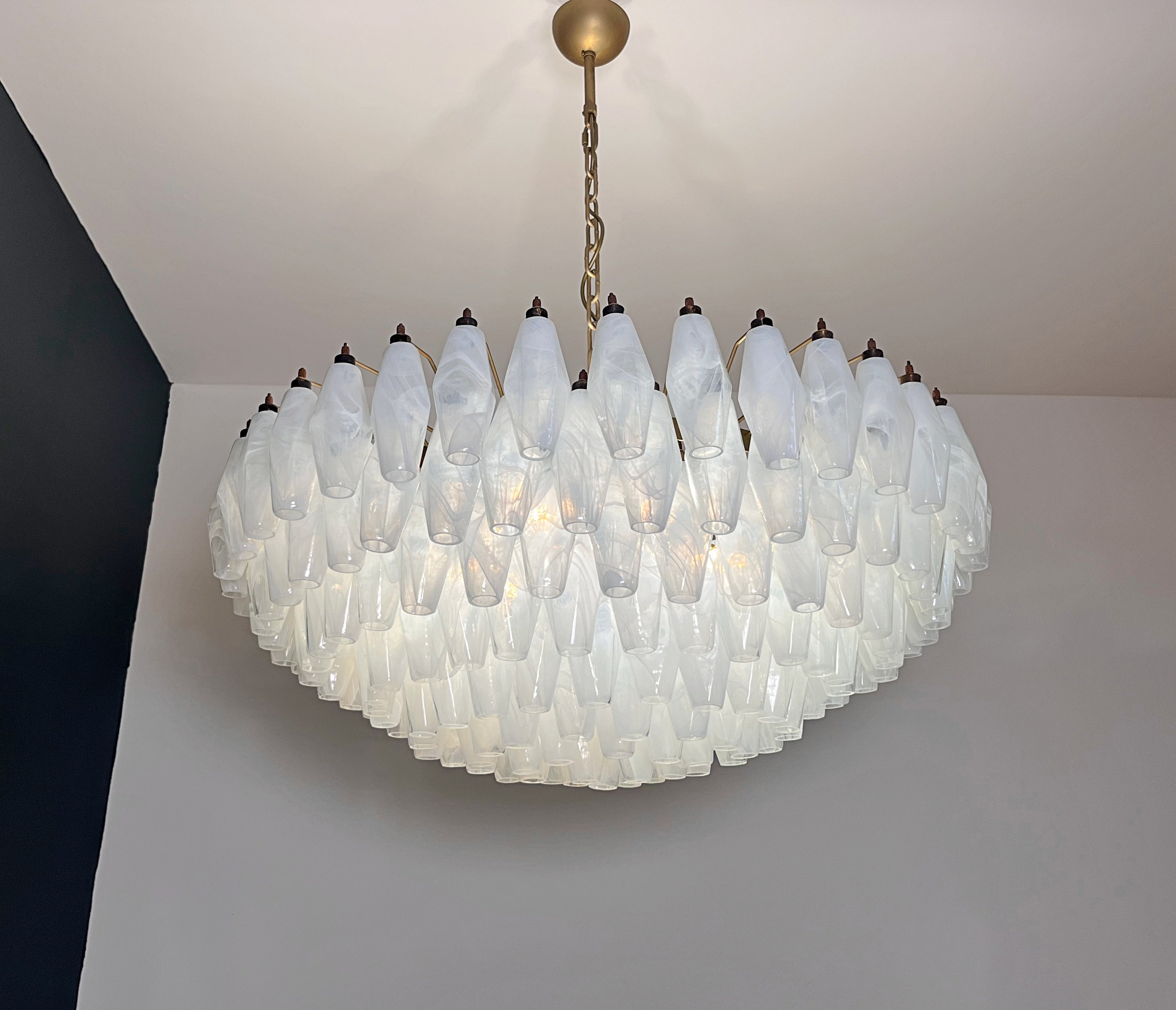 Mid-Century Murano Chandelier | Punto di Luce |  185 Alabaster White Poliedri Glass