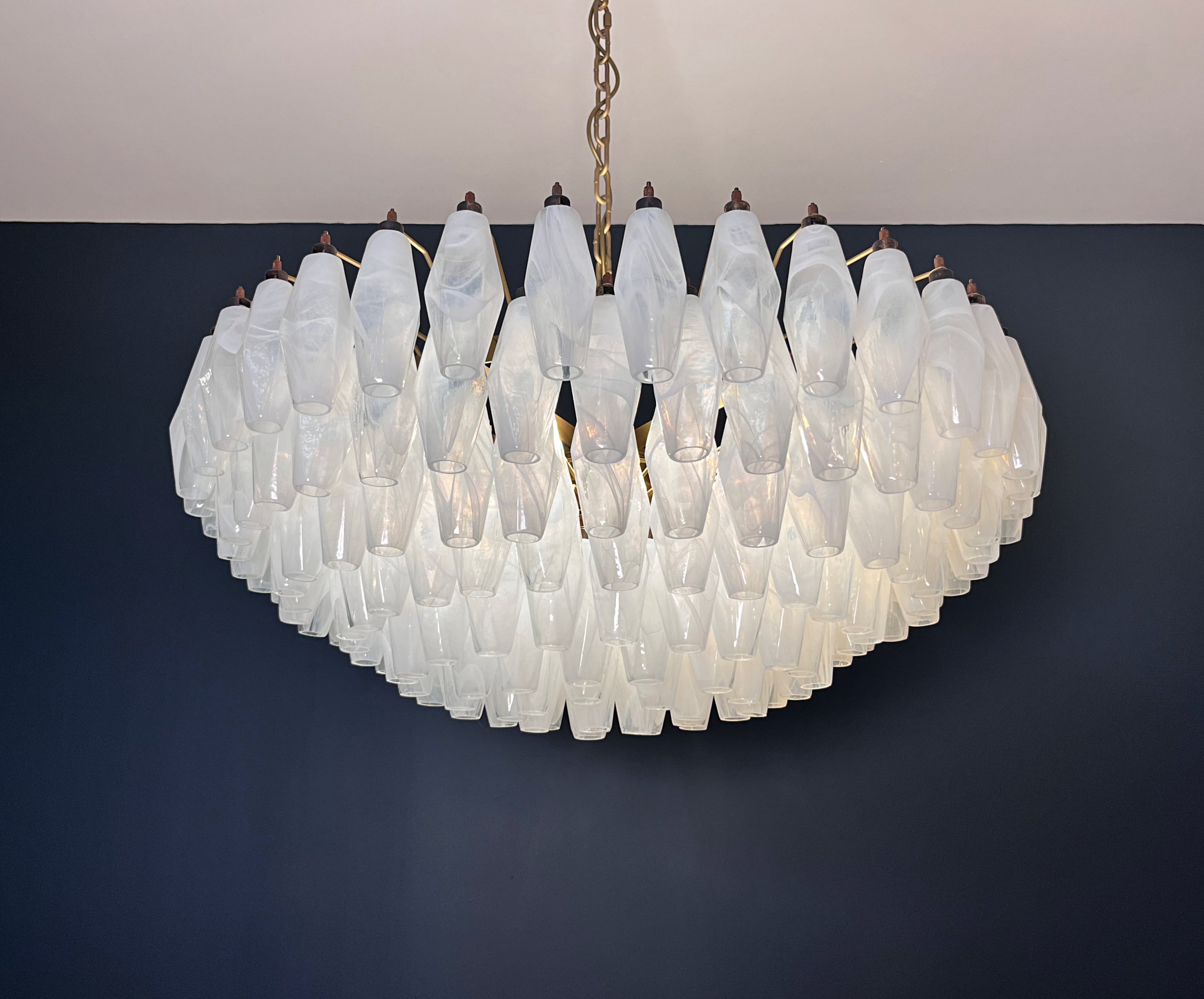 Mid-Century Murano Chandelier | Punto di Luce |  185 Alabaster White Poliedri Glass