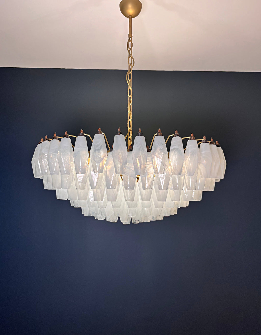 Mid-Century Murano Chandelier | Punto di Luce |  185 Alabaster White Poliedri Glass