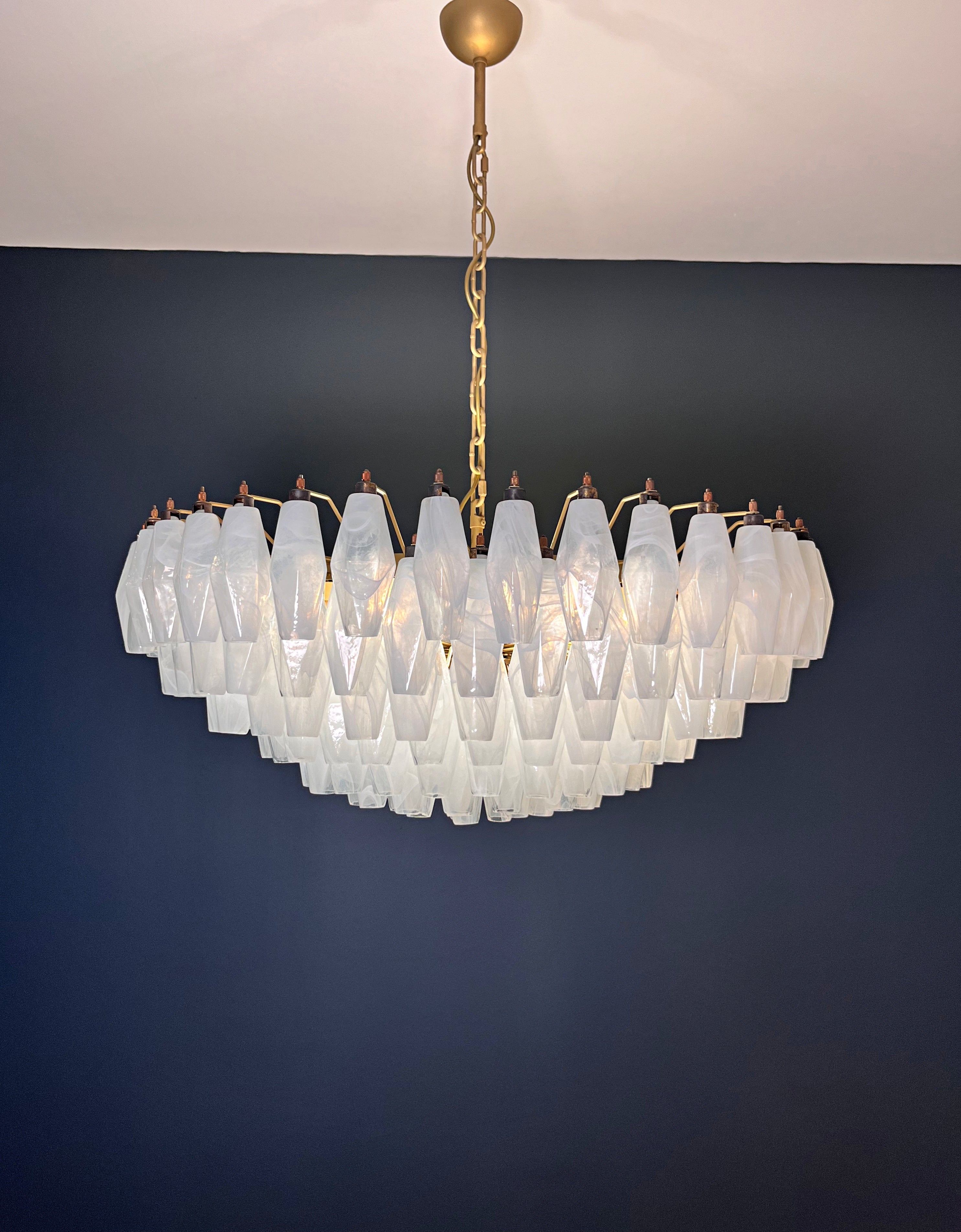 Mid-Century Murano Chandelier | Punto di Luce |  185 Alabaster White Poliedri Glass