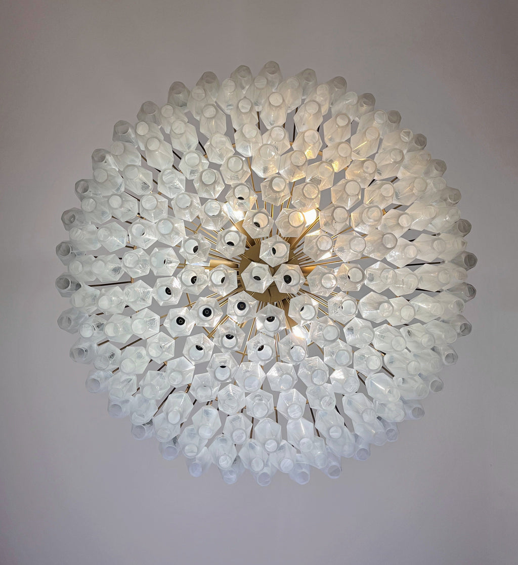 Mid-Century Murano Chandelier | Punto di Luce |  185 Alabaster White Poliedri Glass