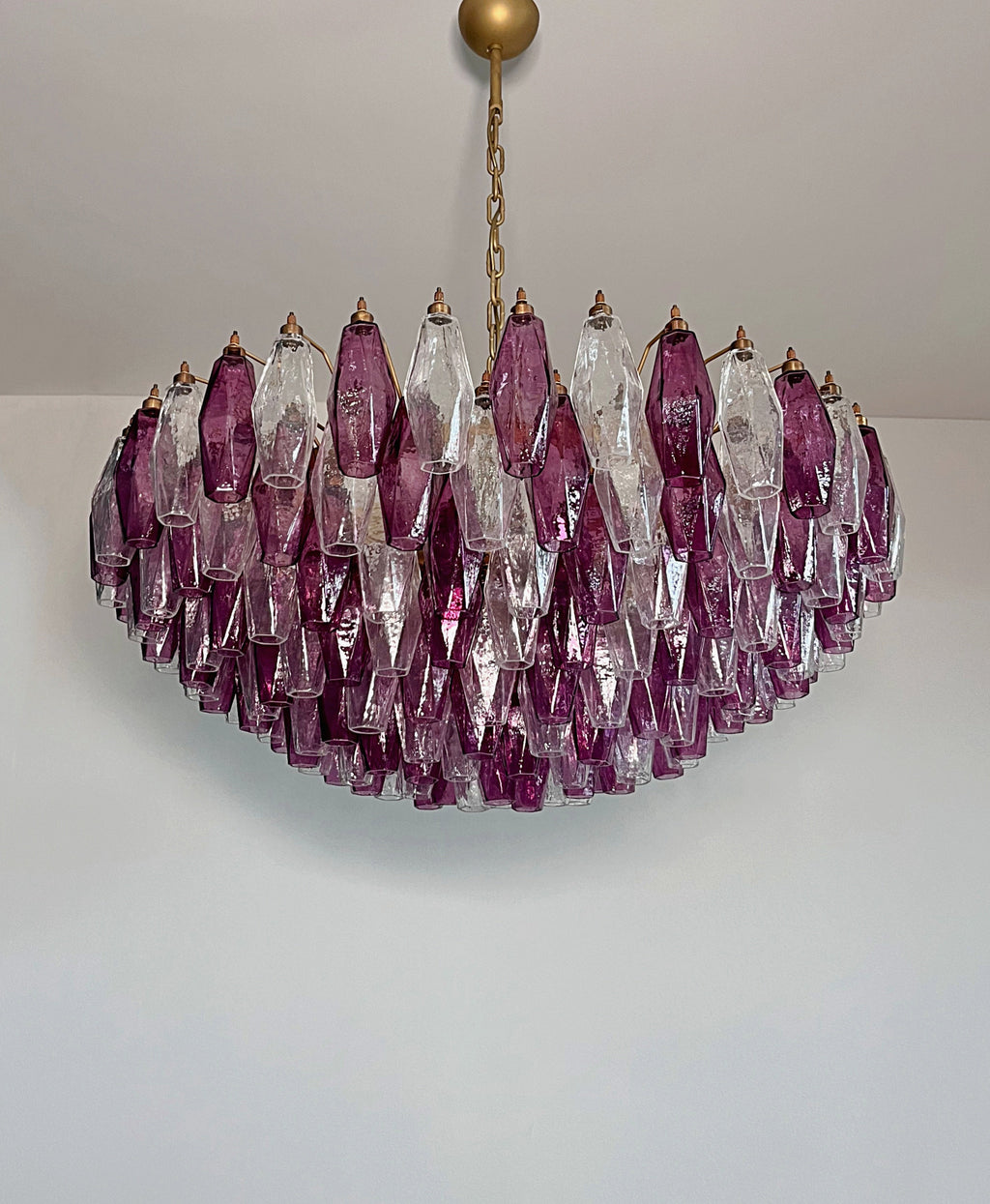 Mid-Century Murano Chandelier | Punto di Luce |  185 Purple and Clear Poliedri Glass