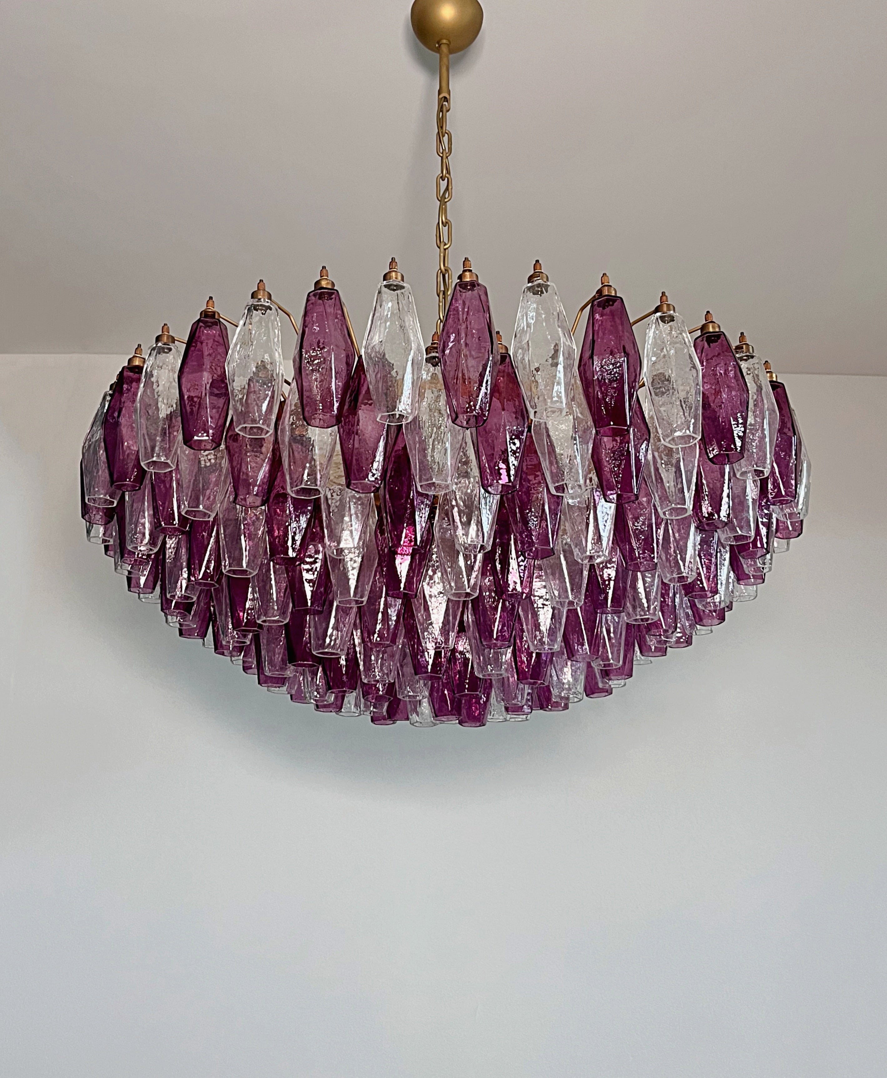 Mid-Century Murano Chandelier | Punto di Luce |  185 Purple and Clear Poliedri Glass