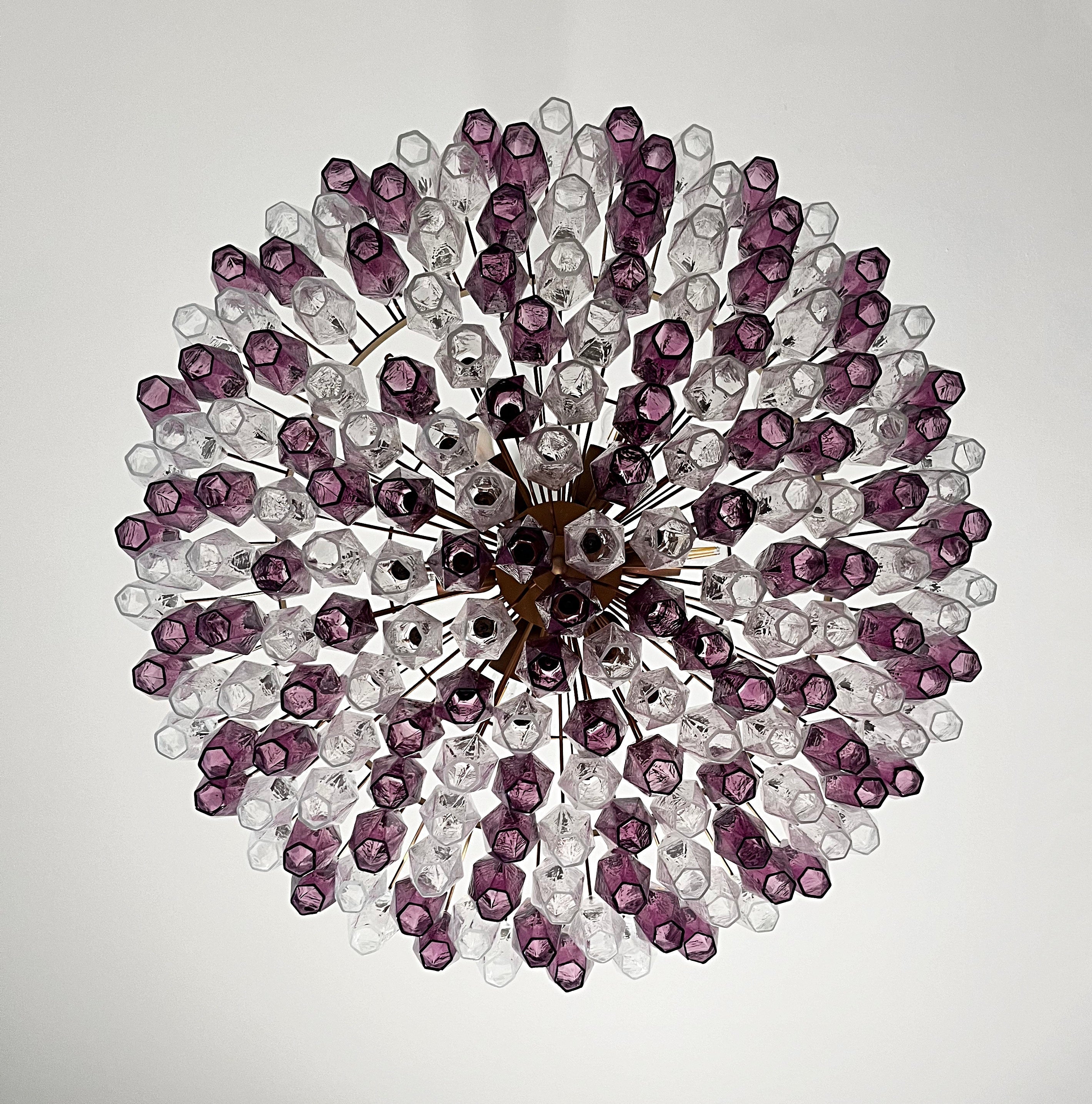 Mid-Century Murano Chandelier | Punto di Luce |  185 Purple and Clear Poliedri Glass