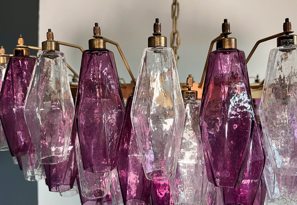 Mid-Century Murano Chandelier | Punto di Luce |  185 Purple and Clear Poliedri Glass