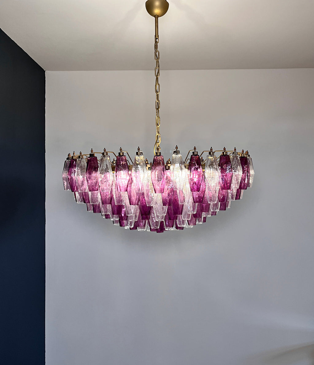 Mid-Century Murano Chandelier | Punto di Luce |  185 Purple and Clear Poliedri Glass