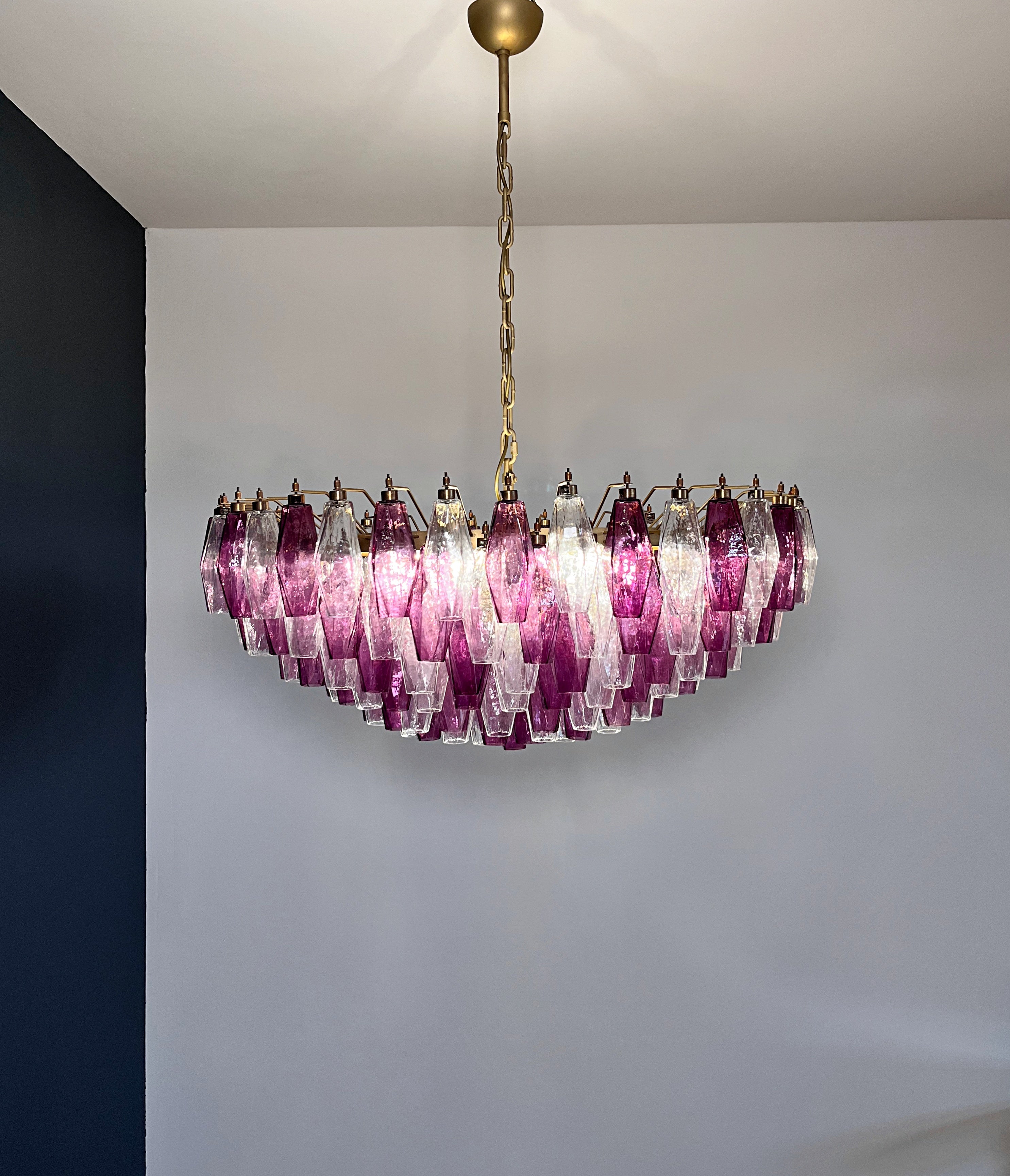 Mid-Century Murano Chandelier | Punto di Luce |  185 Purple and Clear Poliedri Glass