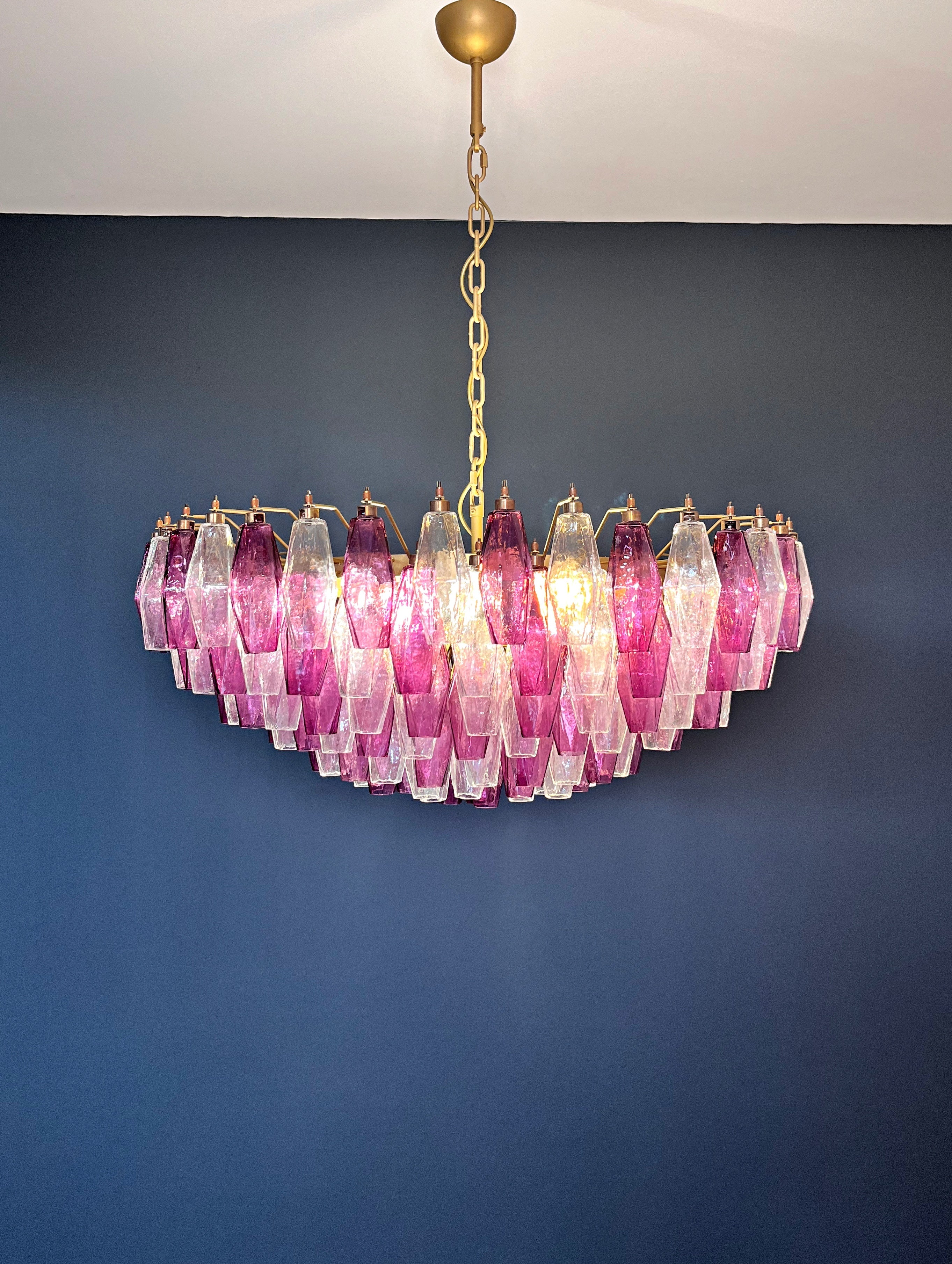 Mid-Century Murano Chandelier | Punto di Luce |  185 Purple and Clear Poliedri Glass