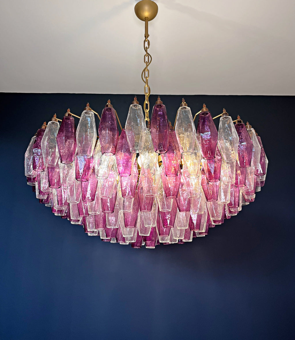 Mid-Century Murano Chandelier | Punto di Luce |  185 Purple and Clear Poliedri Glass