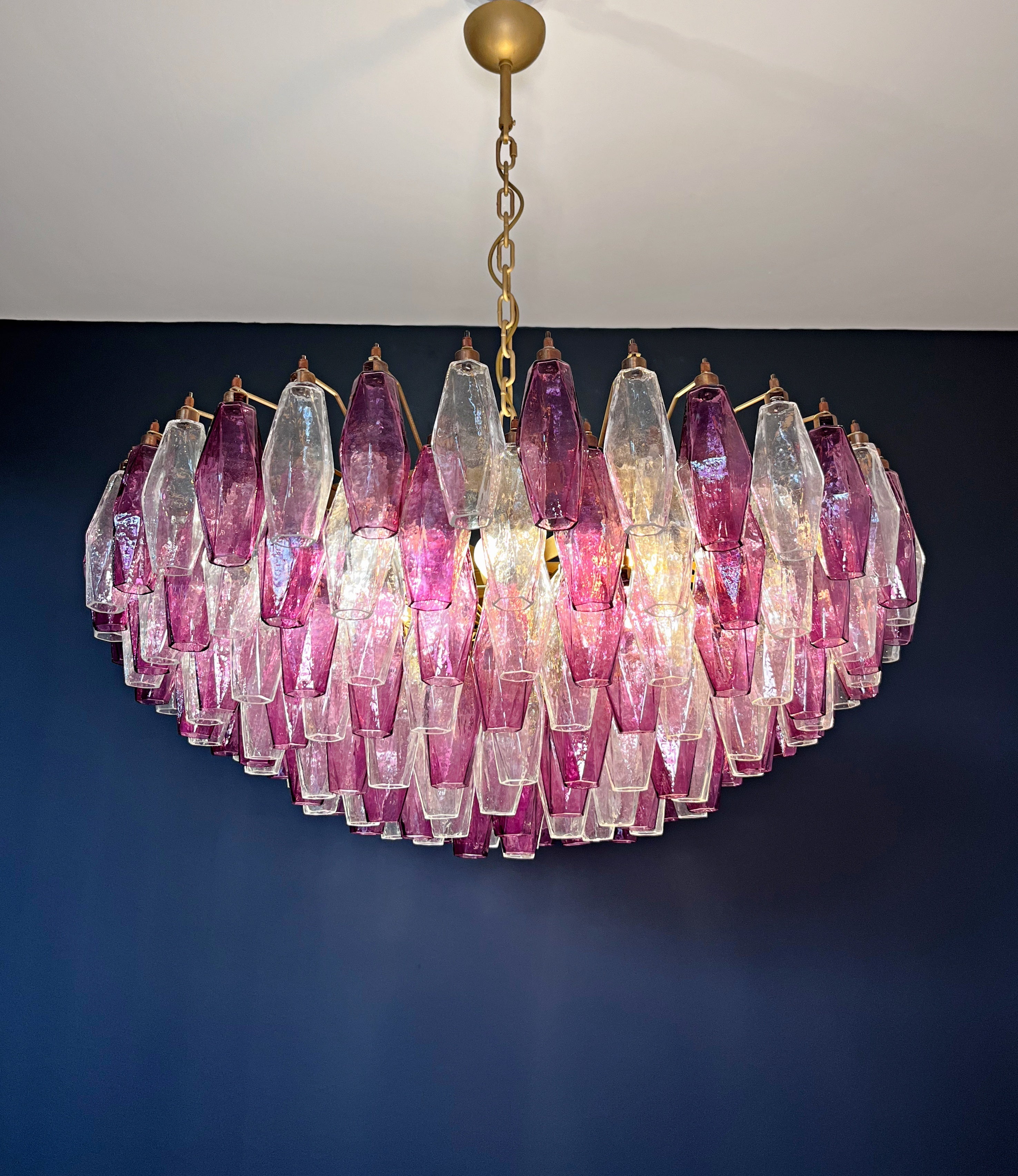 Mid-Century Murano Chandelier | Punto di Luce |  185 Purple and Clear Poliedri Glass