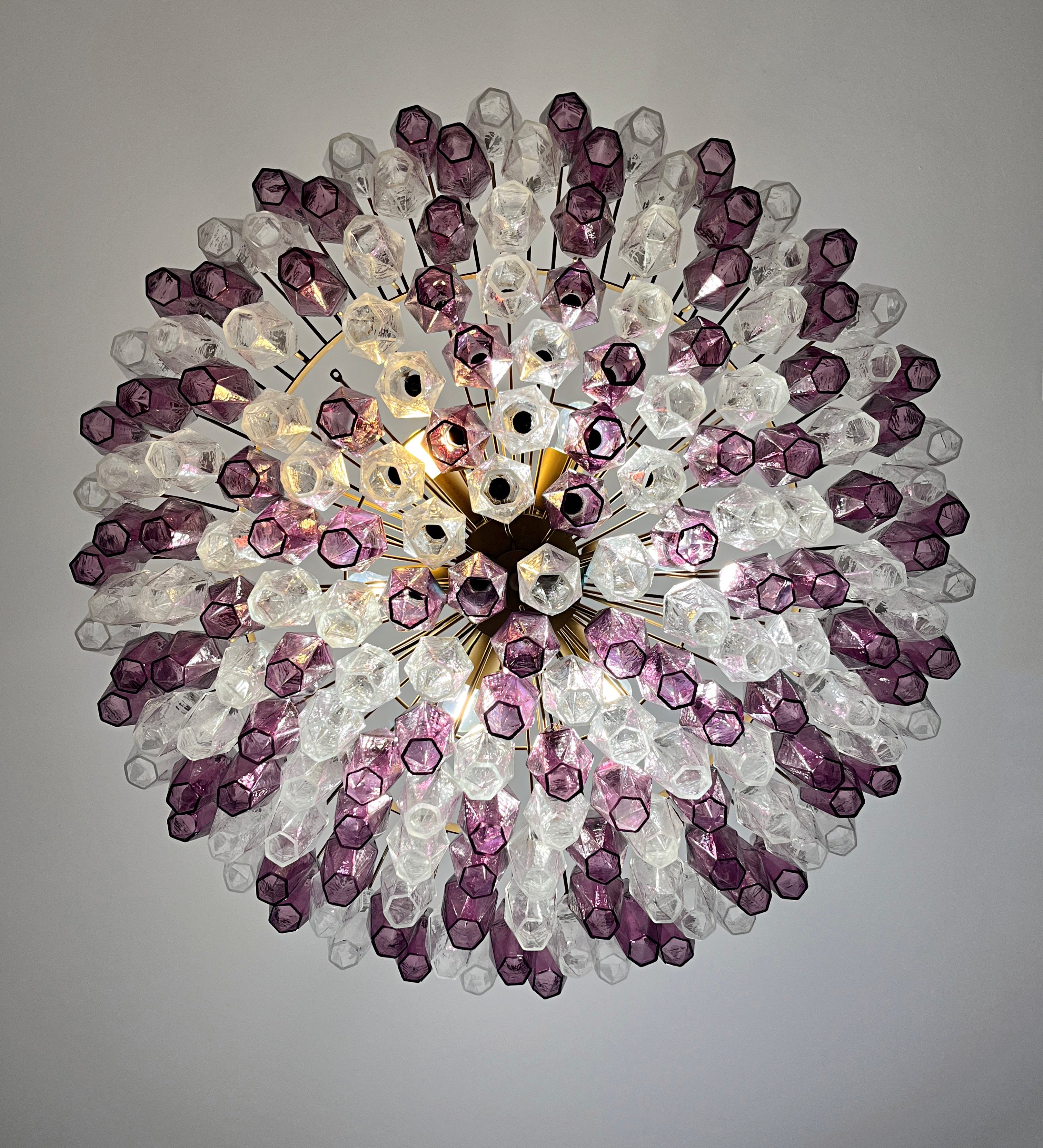 Mid-Century Murano Chandelier | Punto di Luce |  185 Purple and Clear Poliedri Glass