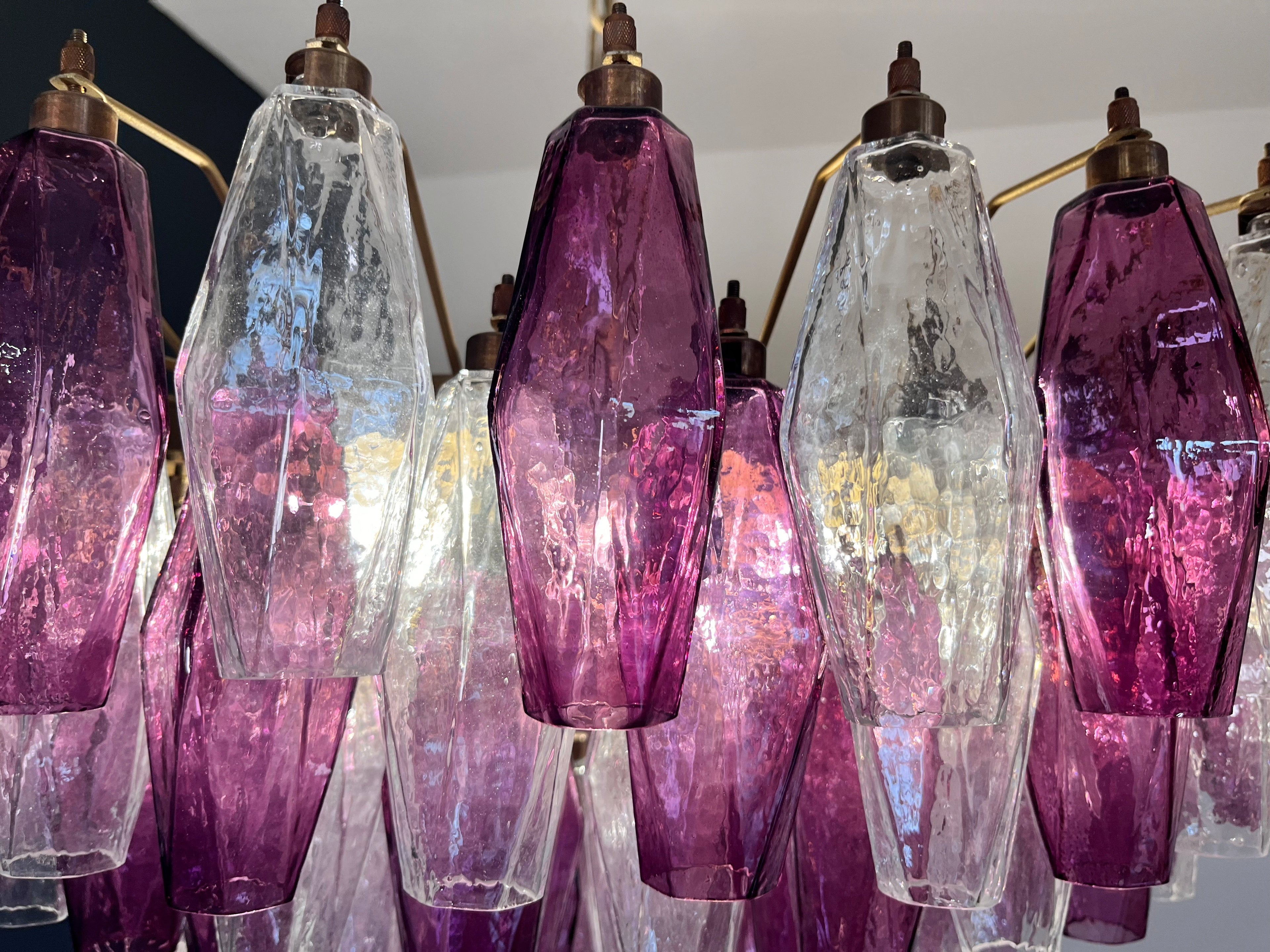 Mid-Century Murano Chandelier | Punto di Luce |  185 Purple and Clear Poliedri Glass