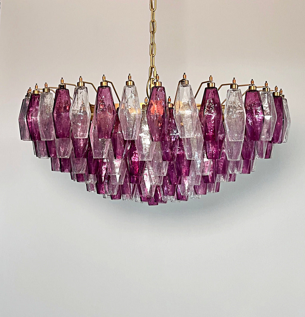 Mid-Century Murano Chandelier | Punto di Luce |  185 Purple and Clear Poliedri Glass