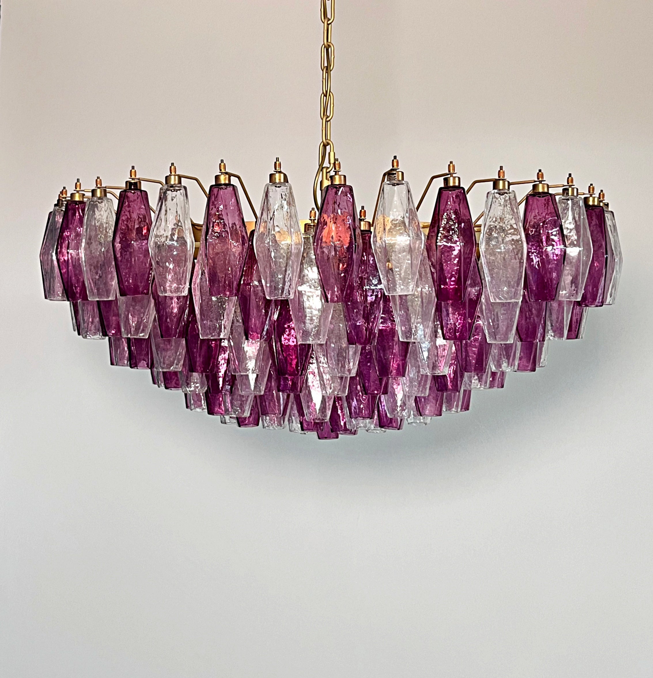 Mid-Century Murano Chandelier | Punto di Luce |  185 Purple and Clear Poliedri Glass