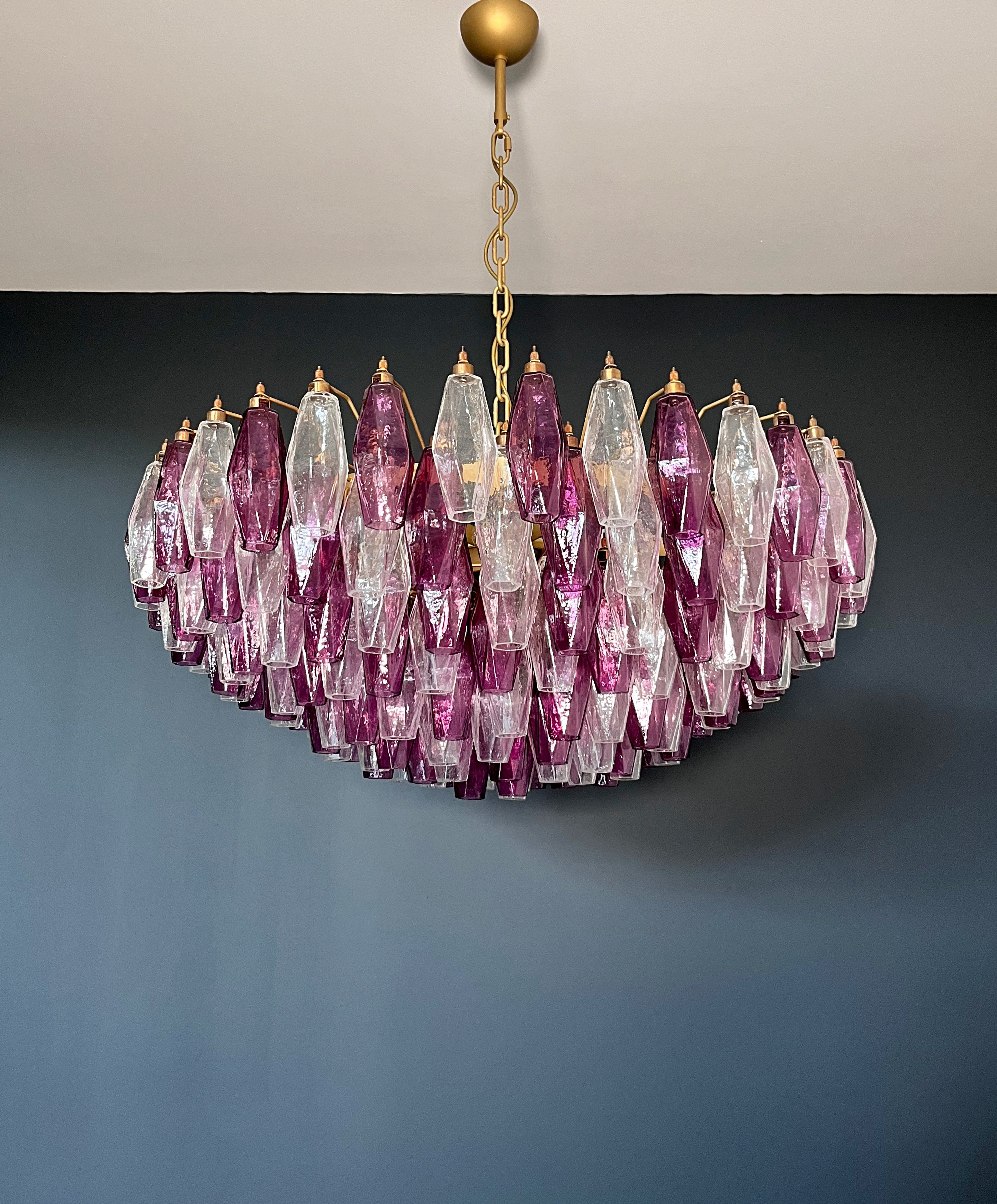 Mid-Century Murano Chandelier | Punto di Luce |  185 Purple and Clear Poliedri Glass