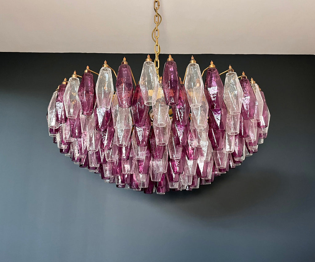 Mid-Century Murano Chandelier | Punto di Luce |  185 Purple and Clear Poliedri Glass