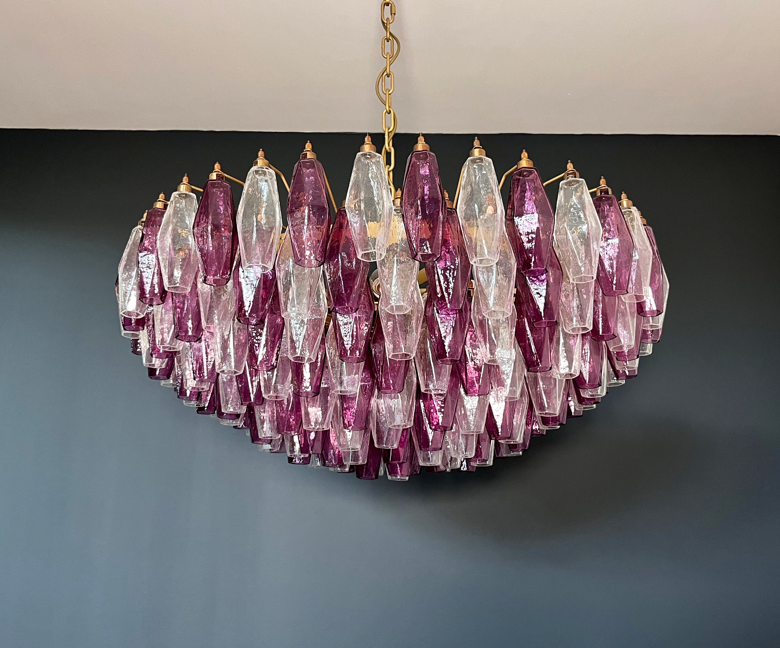 Mid-Century Murano Chandelier | Punto di Luce |  185 Purple and Clear Poliedri Glass